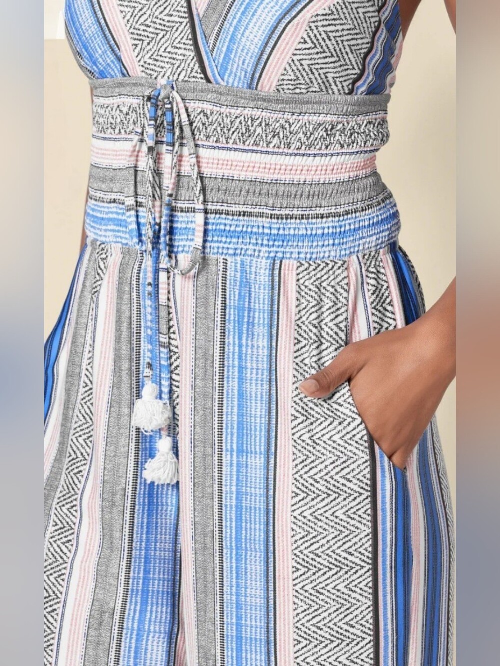NWT VENUS Multi Pattern Blue Striped Halter Jumpsuit - Picture 2 of 7